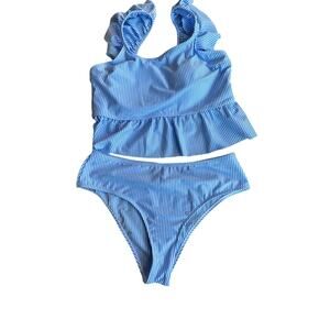 Modest Bikini Size 2XL Ruffle Flowy Light Blue 2 piece bathing suit NWOT Hot Tub